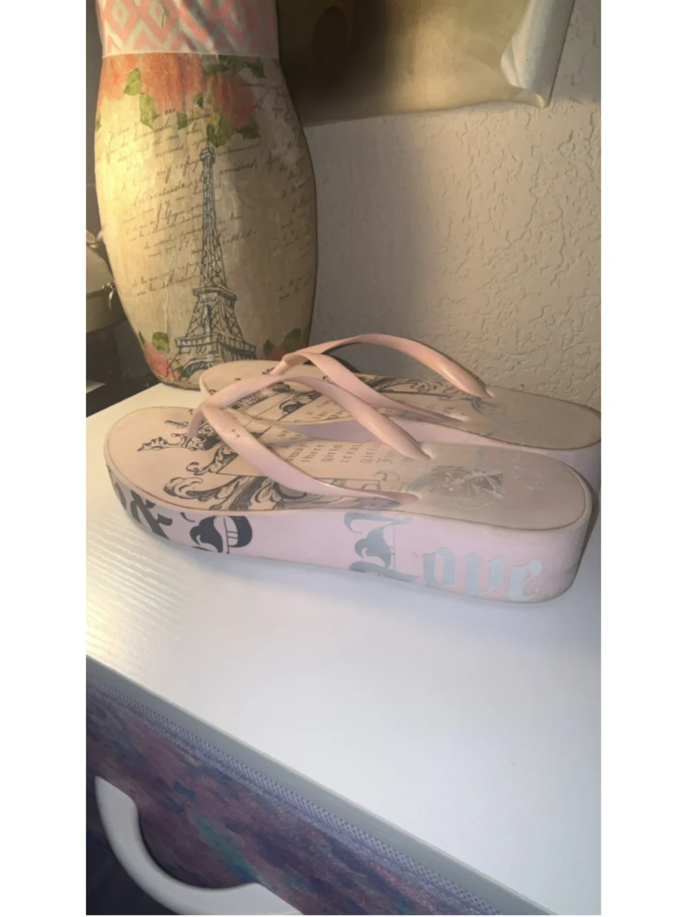 Women's Juicy Couture Platform Flip Flop Sandals in Pink and Black